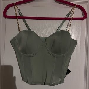mint green corset top with chain straps